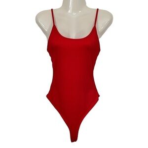 Forever 21 Red Ribbed Bodysuit Size Small